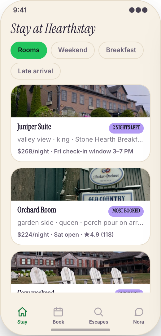 Bed and Breakfast Inn prototype showing Escape Home