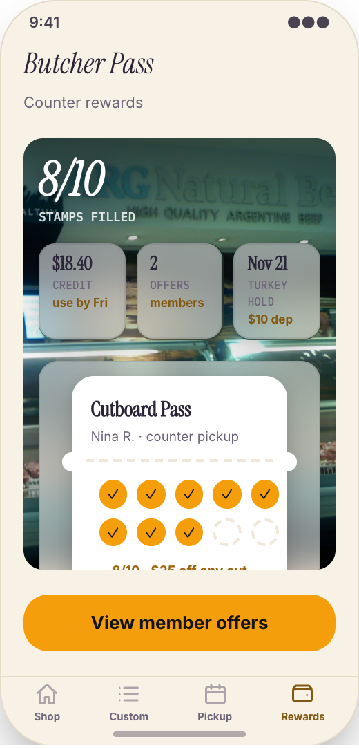 Butcher Shop prototype screen showing Order progress