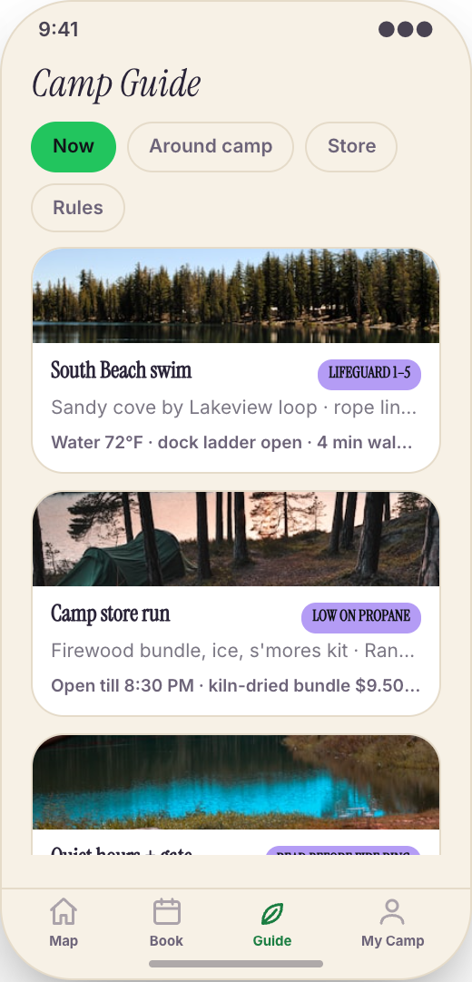 Campground & RV Park prototype showing Reserve Stay