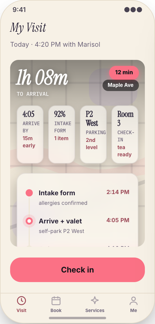Day Spa prototype showing Book Escape