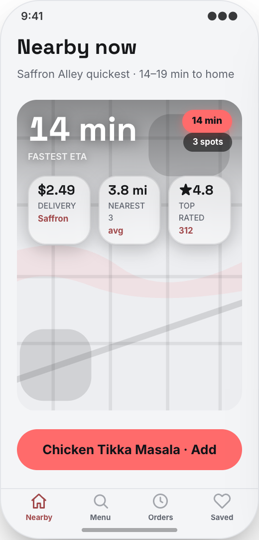 Food Delivery Service prototype showing Tonight's Picks