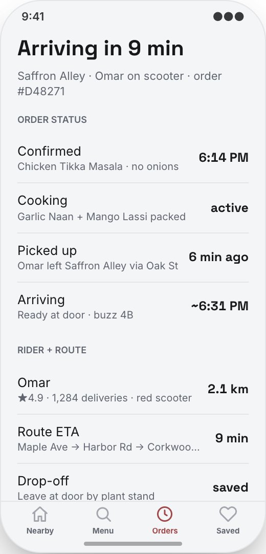 Food Delivery Service prototype showing Dish customization