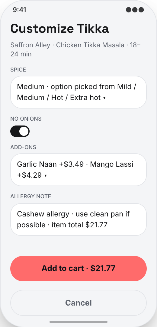Food Delivery Service prototype screen showing Live Order tracking