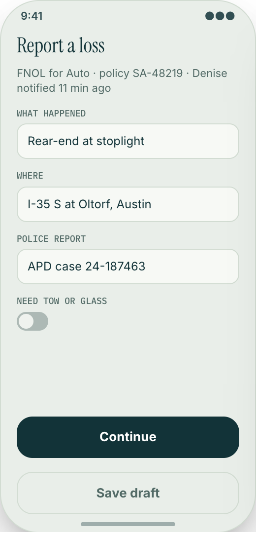 Insurance Agency prototype screen showing Upload Documents