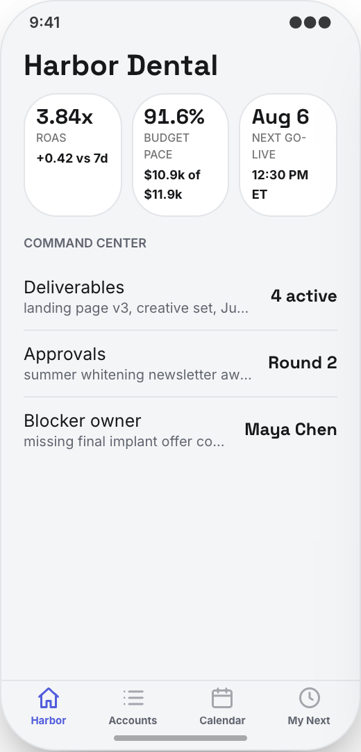 Marketing Agency prototype showing Agency Pulse