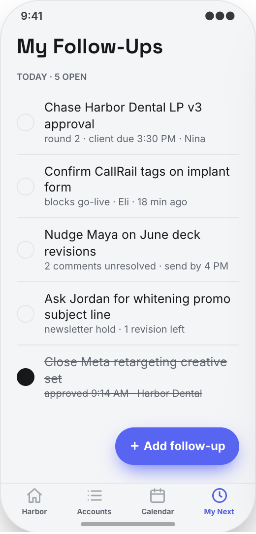 Marketing Agency prototype screen showing Approval Inbox