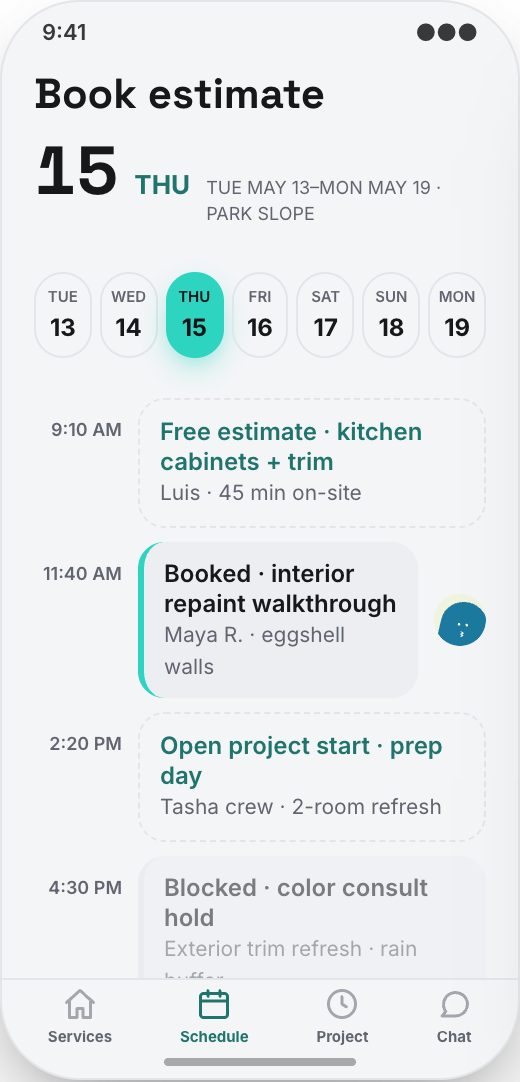 Painting Contractor prototype showing Photo Quote Upload