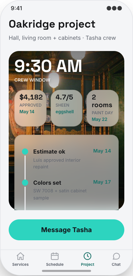 Painting Contractor prototype showing Estimate Calendar