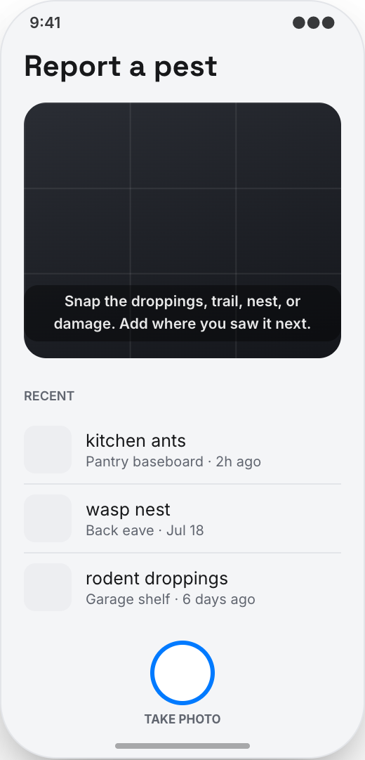 Pest Control Company prototype showing Service Schedule