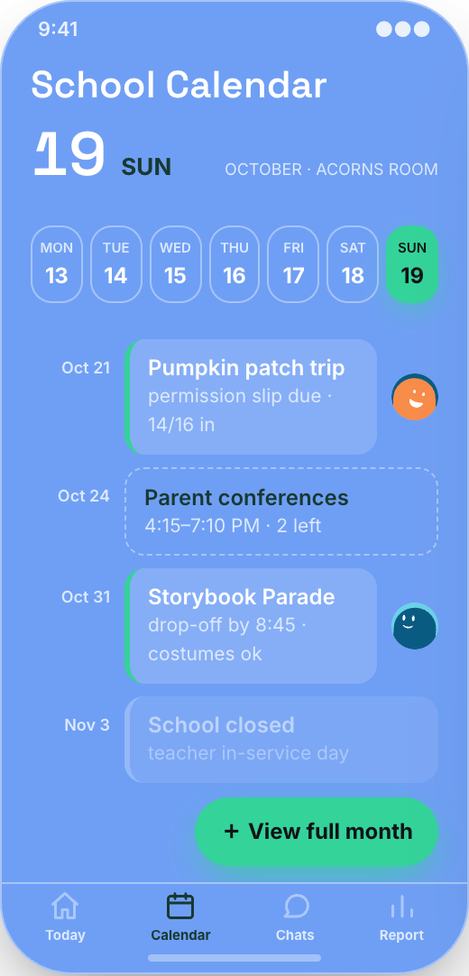 Preschool & Daycare prototype showing Photo updates