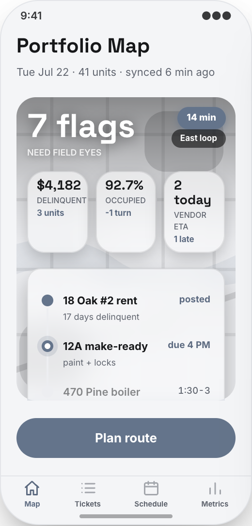 Property Management prototype showing Portfolio Map