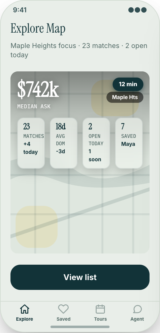 Real Estate Agency prototype showing Explore Map