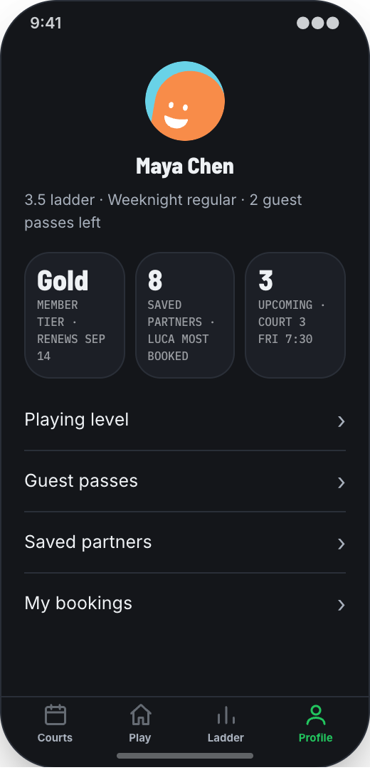 Tennis Club prototype screen showing Easy program signup